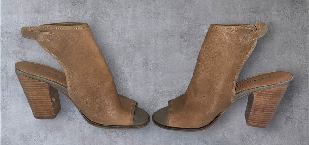 Lucky Brand Women's Size 9M Brown Nubuck Leather Ankle Strap Open Toe NWOT